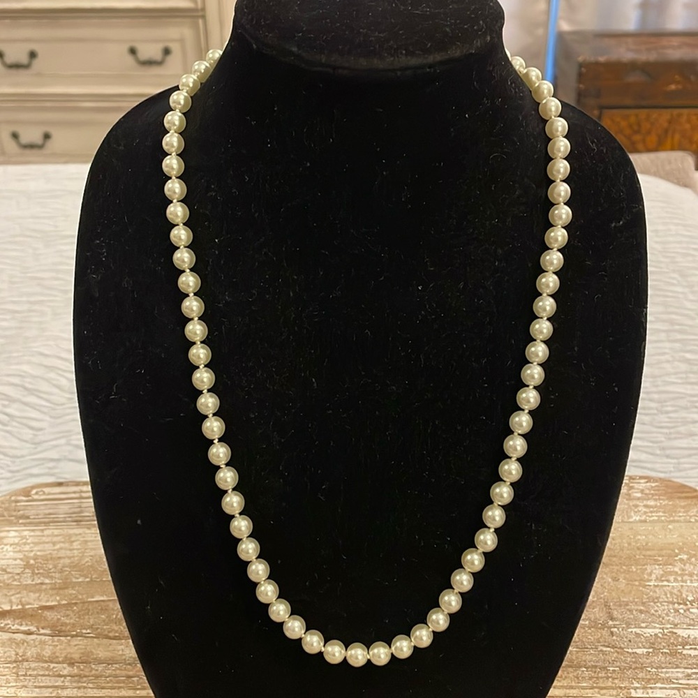 Vintage Faux Pearl Long Beaded Statement Necklace